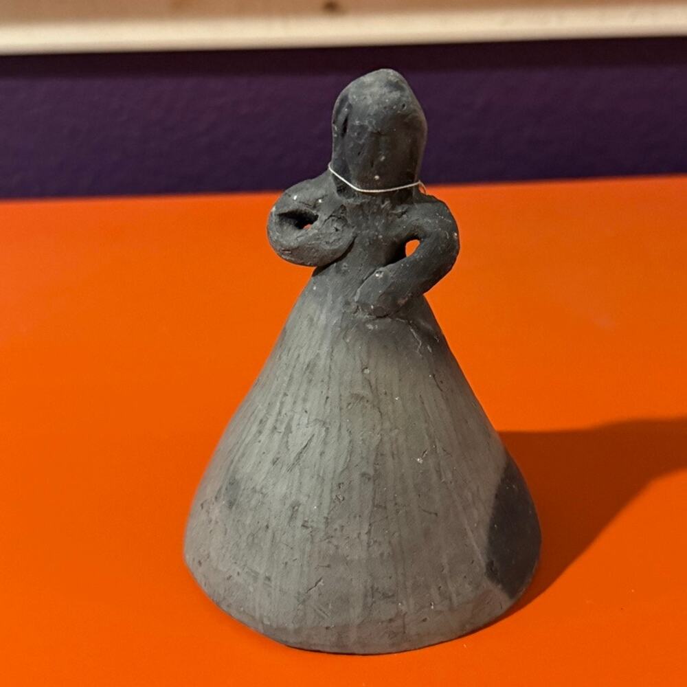 Oaxaca Barro Negro Angel Bell Handcrafted Mexican Folk Art Clay Pottery Figure